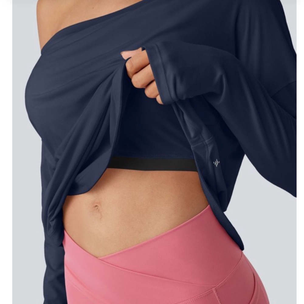 Halara built in bra yoga top NWT SZ L Indigo color